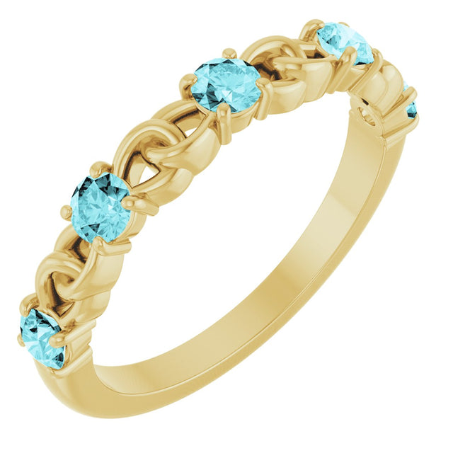 14K Gold Round Natural Blue Zircon Accented Stackable Ring – 3mm Stones - Yellow Gold