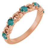14K Gold Round Lab-Grown Alexandrite Accented Stackable Ring – 3mm Stones - Rose Gold