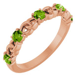 14K Gold Round Natural Peridot Accented Stackable Ring – 3mm Stones - Rose Gold