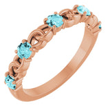14K Gold Round Natural Blue Zircon Accented Stackable Ring – 3mm Stones - Rose Gold
