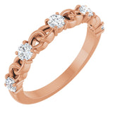 14K Gold Round Natural Diamond Accented Stackable Ring – 3mm Stones - Rose Gold