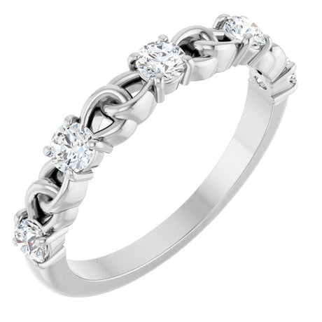 Platinum Round Natural White Sapphire Accented Stackable Ring – 3mm Stones
