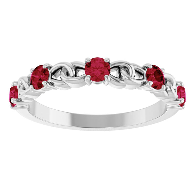 14K Gold Round Lab-Grown Ruby Accented Stackable Ring – 3mm Stones - White Gold - view 3