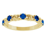 14K Gold Round Lab-Grown Blue Sapphire Accented Stackable Ring – 3mm Stones - Yellow Gold - view 3