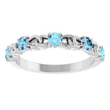 Platinum Round Natural Aquamarine Accented Stackable Ring – 3mm Stones - view 3