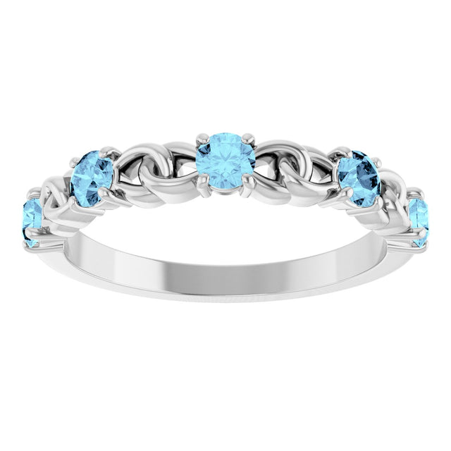 Platinum Round Natural Aquamarine Accented Stackable Ring – 3mm Stones - view 3