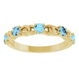 14K Gold Round Natural Aquamarine Accented Stackable Ring – 3mm Stones - Yellow Gold - view 3