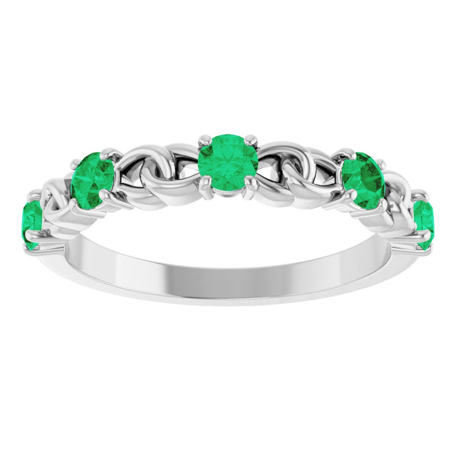 Platinum Round Lab-Grown Emerald Accented Stackable Ring – 3mm Stones - view 3
