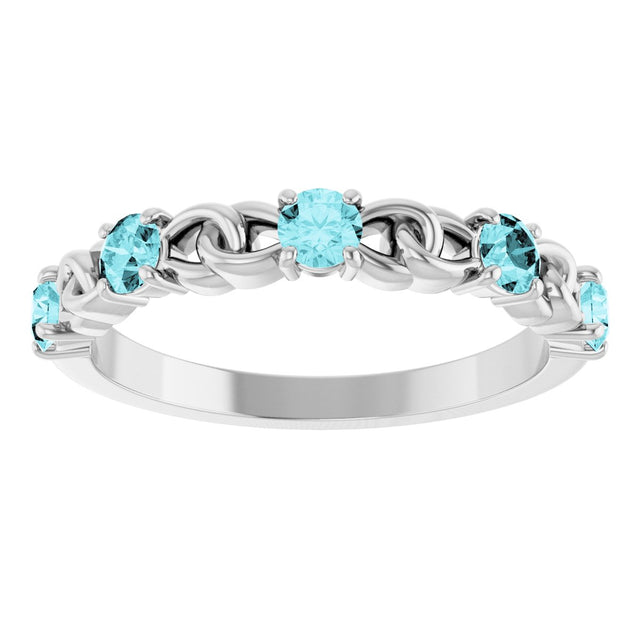 Platinum Round Natural Blue Zircon Accented Stackable Ring – 3mm Stones - view 3
