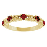 14K Gold Round Natural Mozambique Garnet Accented Stackable Ring – 3mm Stones - Yellow Gold - view 3