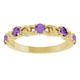14K Gold Round Natural Amethyst Accented Stackable Ring – 3mm Stones - Yellow Gold - view 3