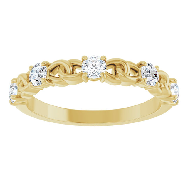 14K Gold Round Natural Diamond Accented Stackable Ring – 3mm Stones - Yellow Gold - view 3