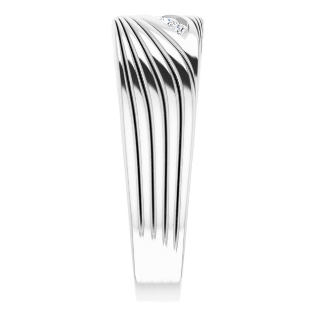 Platinum Round Natural Diamond Grooved Accented Ring - view 4