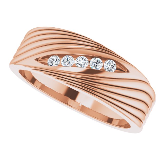 14K Gold Round Natural Diamond Grooved Accented Ring - Rose Gold - view 5