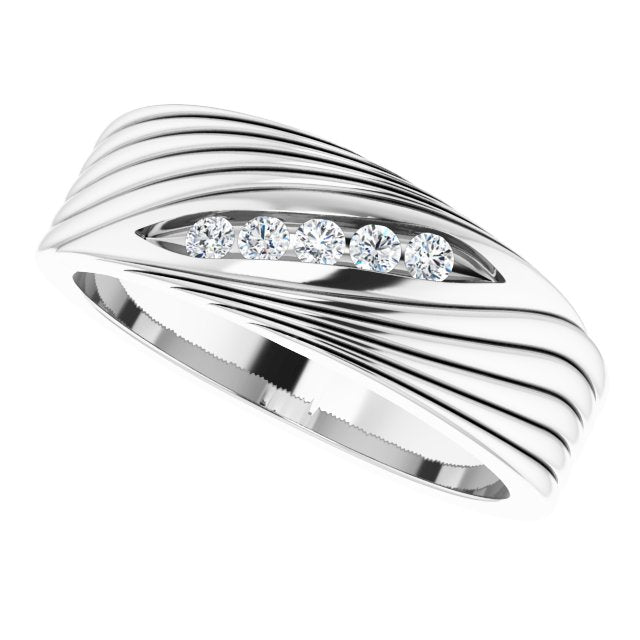 14K Gold Round Natural Diamond Grooved Accented Ring - White Gold - view 5