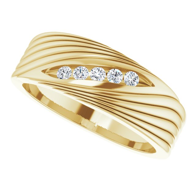 14K Gold Round Natural Diamond Grooved Accented Ring - Yellow Gold - view 5