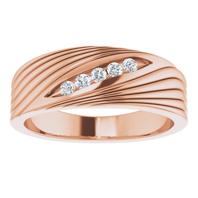 14K Gold Round Natural Diamond Grooved Accented Ring - Rose Gold - view 3