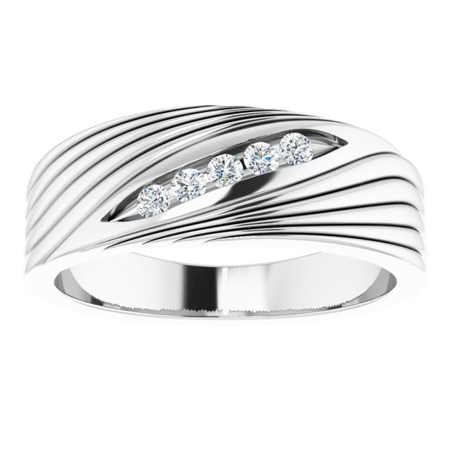 14K Gold Round Natural Diamond Grooved Accented Ring - White Gold - view 3