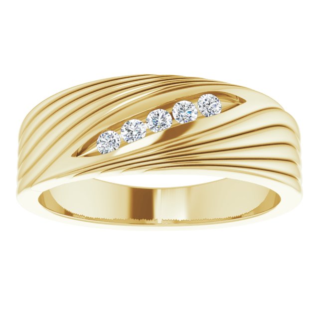 14K Gold Round Natural Diamond Grooved Accented Ring - Yellow Gold - view 3