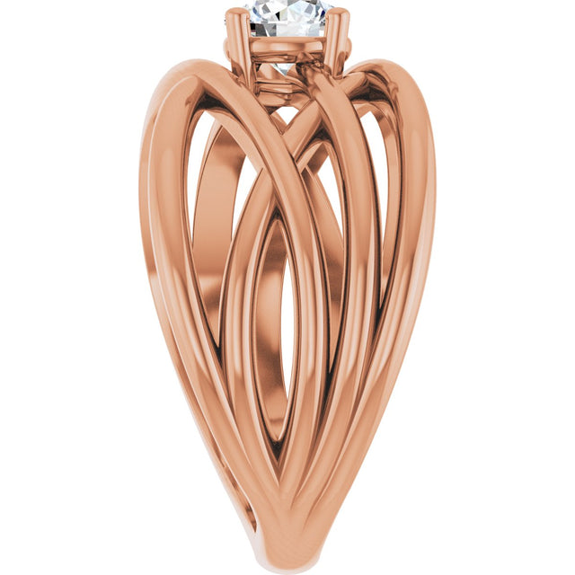 14K Gold Round Natural Diamond Solitaire Criss-Cross Ring - Rose Gold - view 4