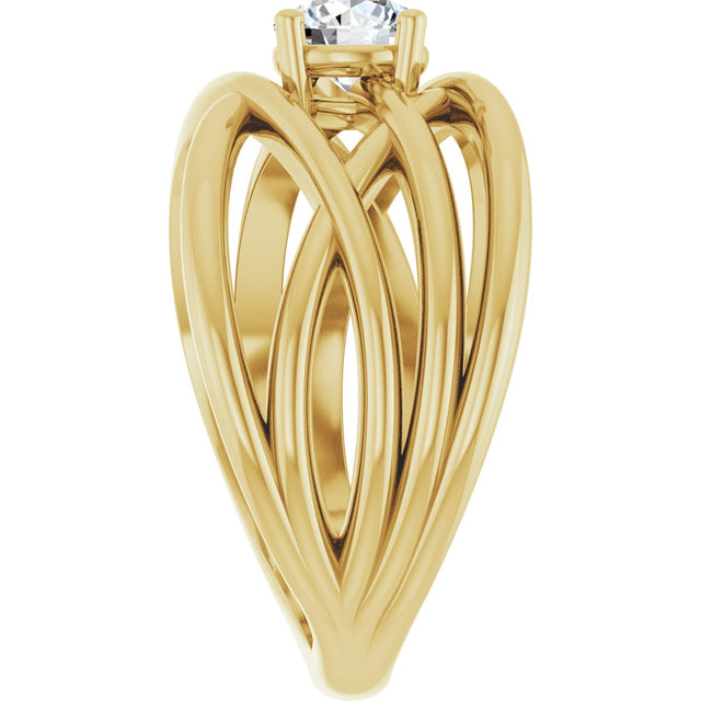 14K Gold Round Lab-Grown Diamond Solitaire Criss-Cross Ring - Yellow Gold - view 4