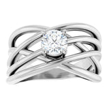 Platinum Round Natural Diamond Solitaire Criss-Cross Ring - view 3
