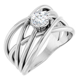 14K Gold Round Natural Diamond Solitaire Criss-Cross Ring - White Gold