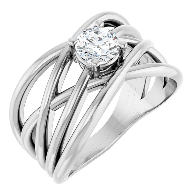 Platinum Round Natural Diamond Solitaire Criss-Cross Ring