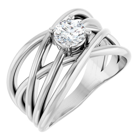 14K Gold Round Lab-Grown Diamond Solitaire Criss-Cross Ring - White Gold