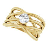 14K Gold Round Lab-Grown Diamond Solitaire Criss-Cross Ring - Yellow Gold - view 5