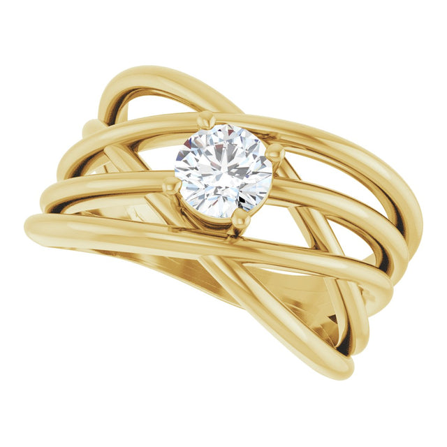 14K Gold Round Natural Diamond Solitaire Criss-Cross Ring - Yellow Gold - view 5
