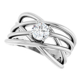14K Gold Round Lab-Grown Diamond Solitaire Criss-Cross Ring - White Gold - view 5