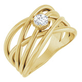 14K Gold Round Lab-Grown Diamond Solitaire Criss-Cross Ring - Yellow Gold