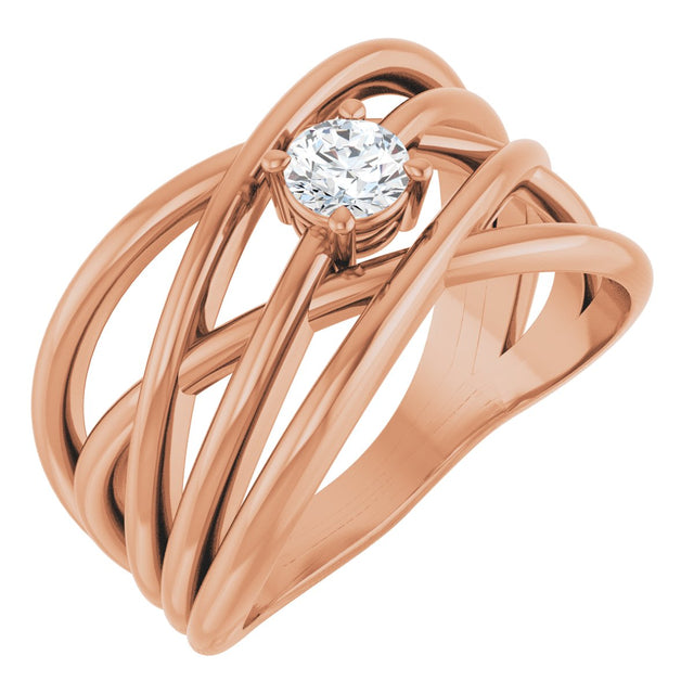 14K Gold Round Lab-Grown Diamond Solitaire Criss-Cross Ring - Rose Gold