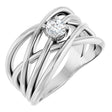 Platinum Round Natural Diamond Solitaire Criss-Cross Ring