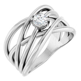 14K Gold Round Natural Diamond Solitaire Criss-Cross Ring - White Gold