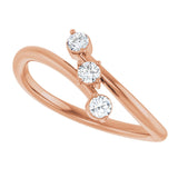 14K Gold Round Natural Diamond Three-Stone Bypass Ring – 2.5mm Stones - Rose Gold - view 5