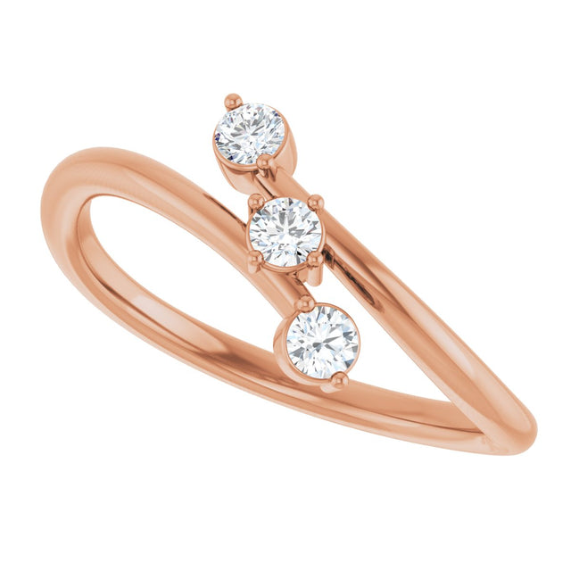 14K Gold Round Natural Diamond Three-Stone Bypass Ring – 2.5mm Stones - Rose Gold - view 5