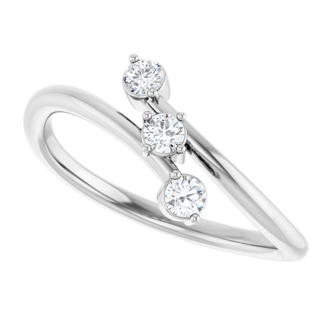 14K Gold Round Natural Diamond Three-Stone Bypass Ring – 2.5mm Stones - White Gold - view 5