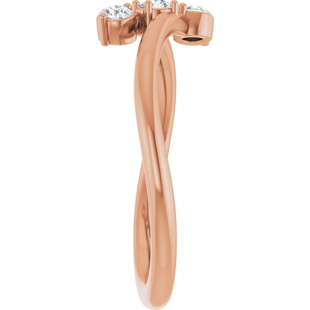 14K Gold Round Natural Diamond Three-Stone Bypass Ring – 2.5mm Stones - Rose Gold - view 4