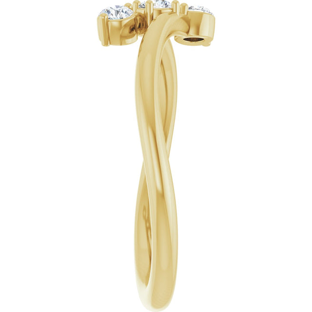 14K Gold Round Natural Diamond Three-Stone Bypass Ring – 2.5mm Stones - Yellow Gold - view 4