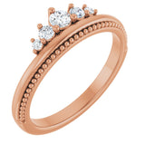 14K Gold Round Natural Diamond Stackable Crown Ring - Rose Gold