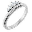 14K Gold Round Natural Diamond Stackable Crown Ring - White Gold