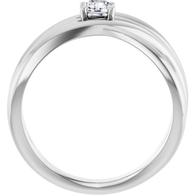 14K Gold Round Natural Diamond Solitaire Criss-Cross Ring - White Gold - view 2