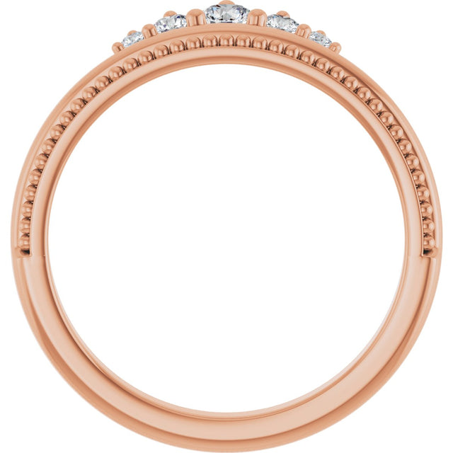 14K Gold Round Natural Diamond Stackable Crown Ring - Rose Gold - view 2