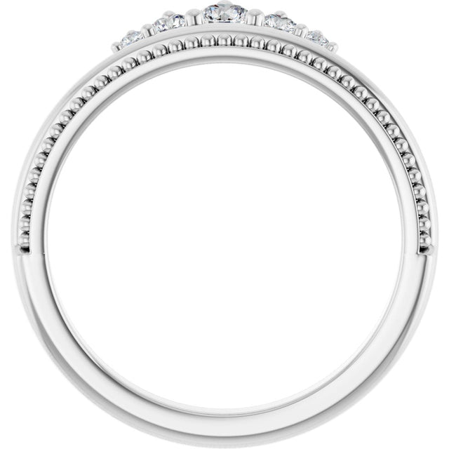 Platinum Round Natural Diamond Stackable Crown Ring - view 2