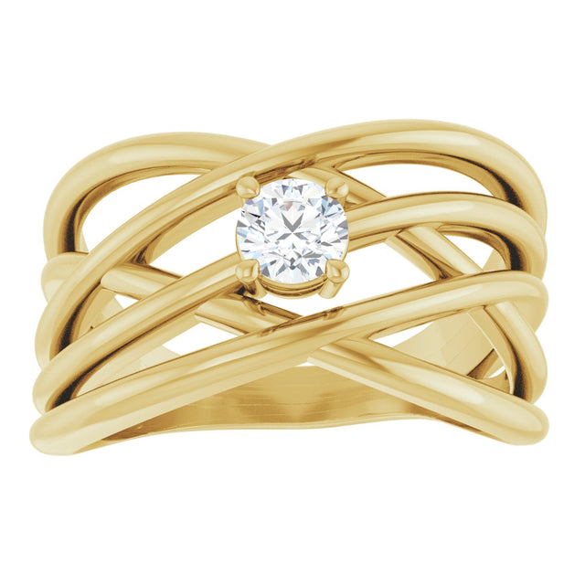 14K Gold Round Natural Diamond Solitaire Criss-Cross Ring - Yellow Gold - view 3
