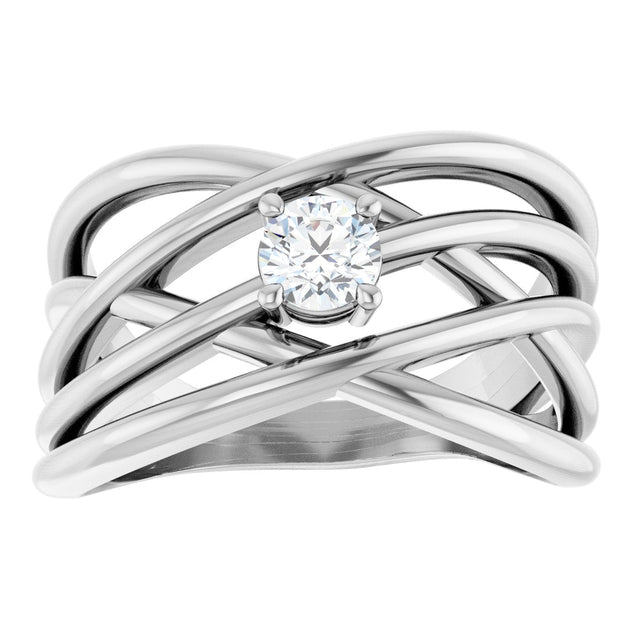 14K Gold Round Lab-Grown Diamond Solitaire Criss-Cross Ring - White Gold - view 3