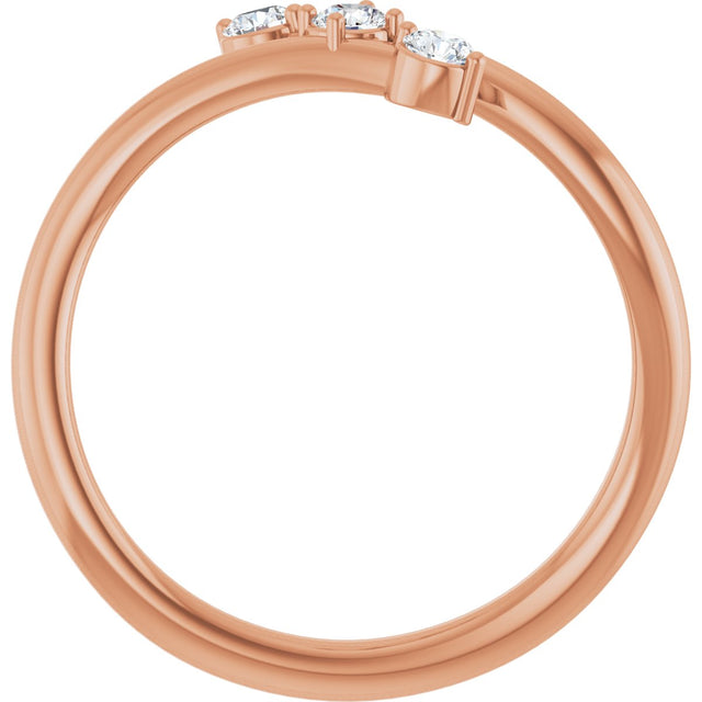 14K Gold Round Natural Diamond Three-Stone Bypass Ring – 2.5mm Stones - Rose Gold - view 2