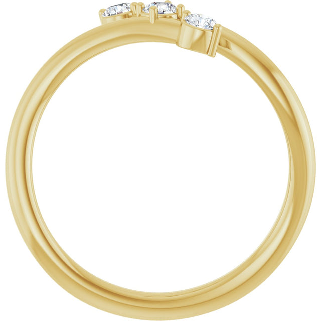 14K Gold Round Natural Diamond Three-Stone Bypass Ring – 2.5mm Stones - Yellow Gold - view 2